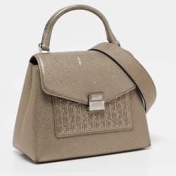 Carolina Herrera Gold Monogram Embossed Leather Flap Top Handle Bag