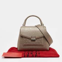 Carolina Herrera Gold Monogram Embossed Leather Flap Top Handle Bag