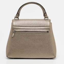 Carolina Herrera Gold Monogram Embossed Leather Flap Top Handle Bag