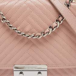 Pre Owned Carolina Herrera Light Pink Diagonal Quilt Leather Pushlock Flap Bag