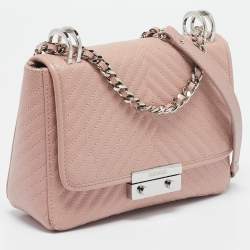 Pre Owned Carolina Herrera Light Pink Diagonal Quilt Leather Pushlock Flap Bag