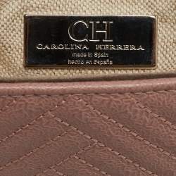 Pre Owned Carolina Herrera Light Pink Diagonal Quilt Leather Pushlock Flap Bag