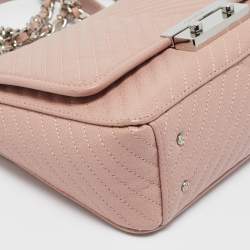 Pre Owned Carolina Herrera Light Pink Diagonal Quilt Leather Pushlock Flap Bag