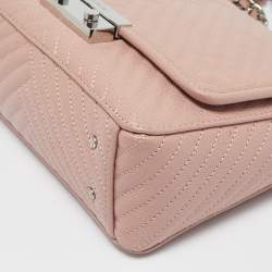 Pre Owned Carolina Herrera Light Pink Diagonal Quilt Leather Pushlock Flap Bag