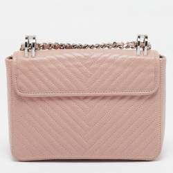 Pre Owned Carolina Herrera Light Pink Diagonal Quilt Leather Pushlock Flap Bag