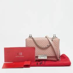 Pre Owned Carolina Herrera Light Pink Diagonal Quilt Leather Pushlock Flap Bag