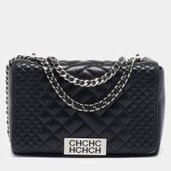 Pre Owned Carolina Herrera Black Quilted Leather Bimba Flap Shoulder Bag