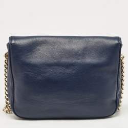 Carolina Herrera Navy Blue Leather New Baltazar Flap Shoulder Bag