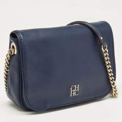 Carolina Herrera Navy Blue Leather New Baltazar Flap Shoulder Bag