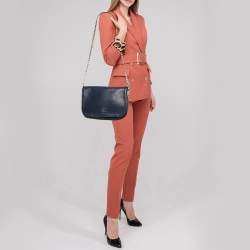 Carolina Herrera Navy Blue Leather New Baltazar Flap Shoulder Bag