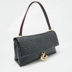 Carolina Herrera Black Embossed Leather Camelot Top Handle Bag