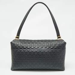 Carolina Herrera Black Embossed Leather Camelot Top Handle Bag