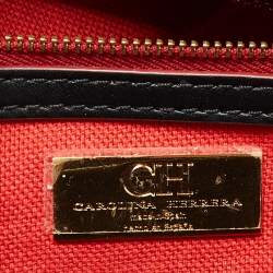 Carolina Herrera Black Embossed Leather Camelot Top Handle Bag