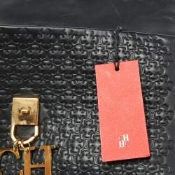 Carolina Herrera Black Embossed Leather Camelot Top Handle Bag