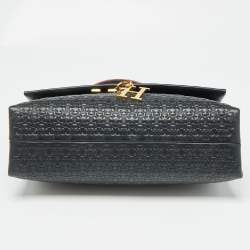 Carolina Herrera Black Embossed Leather Camelot Top Handle Bag