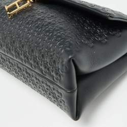 Carolina Herrera Black Embossed Leather Camelot Top Handle Bag