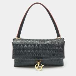 Carolina Herrera Black Embossed Leather Camelot Top Handle Bag