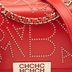Carolina Herrera Red Leather Studded Bimba Shoulder Bag