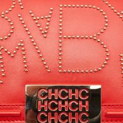 Carolina Herrera Red Leather Studded Bimba Shoulder Bag