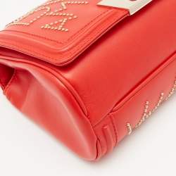 Carolina Herrera Red Leather Studded Bimba Shoulder Bag