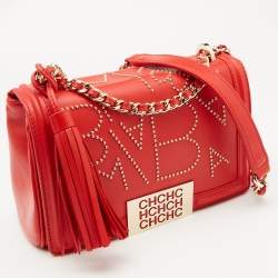 Carolina Herrera Red Leather Studded Bimba Shoulder Bag