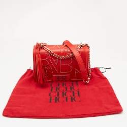 Carolina Herrera Red Leather Studded Bimba Shoulder Bag
