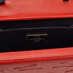 Carolina Herrera Red Logo Embossed Leather Insignia Top Handle Bag