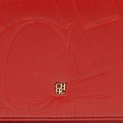 Carolina Herrera Red Logo Embossed Leather Insignia Top Handle Bag