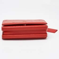 Carolina Herrera Red Logo Embossed Leather Insignia Top Handle Bag