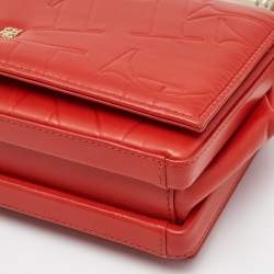 Carolina Herrera Red Logo Embossed Leather Insignia Top Handle Bag