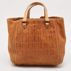 مملوكة مسبقًا Carolina Herrera Brown Monogram Embossed Leather Andy Tote