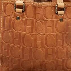 مملوكة مسبقًا Carolina Herrera Brown Monogram Embossed Leather Andy Tote