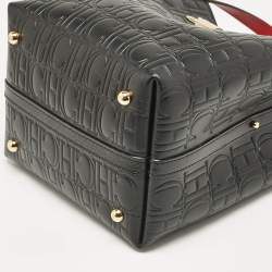 Pre Owned Carolina Herrera Black Monogram Embossed Leather Small Matryoshka Locked Tote