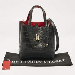 Pre Owned Carolina Herrera Black Monogram Embossed Leather Small Matryoshka Locked Tote