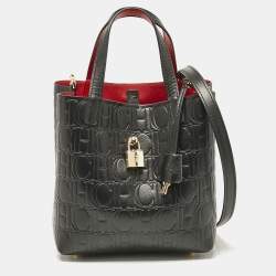 Pre Owned Carolina Herrera Black Monogram Embossed Leather Small Matryoshka Locked Tote