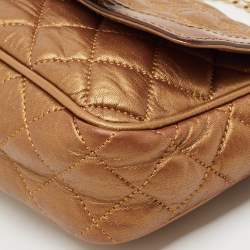 Carolina Herrera Gold Monogram Embossed Leather Bow Flap Chain Bag