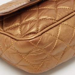 Carolina Herrera Gold Monogram Embossed Leather Bow Flap Chain Bag