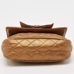 Carolina Herrera Gold Monogram Embossed Leather Bow Flap Chain Bag