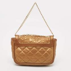 Carolina Herrera Gold Monogram Embossed Leather Bow Flap Chain Bag