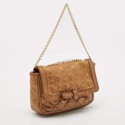 Carolina Herrera Gold Monogram Embossed Leather Bow Flap Chain Bag