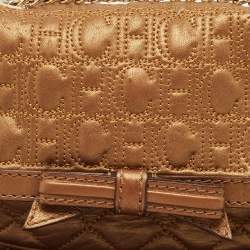 Carolina Herrera Gold Monogram Embossed Leather Bow Flap Chain Bag