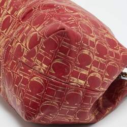 Carolina Herrera Red/Gold Monogram Leather Chain Tote