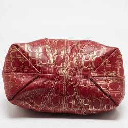 Carolina Herrera Red/Gold Monogram Leather Chain Tote