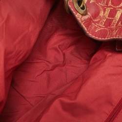 Carolina Herrera Red/Gold Monogram Leather Chain Tote