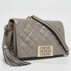 Carolina Herrera Grey Quilted Leather Bimba Tassel Shoulder Bag