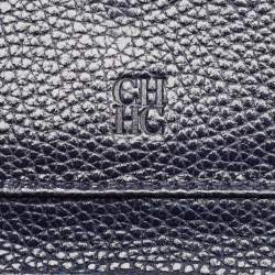 Carolina Herrera Navy Blue Leather Logo Trifold Wallet
