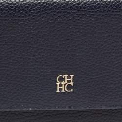 Carolina Herrera Navy Blue Leather Logo Trifold Wallet