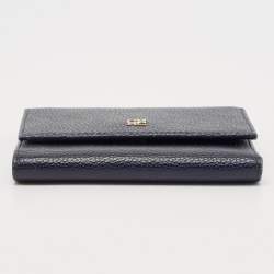 Carolina Herrera Navy Blue Leather Logo Trifold Wallet