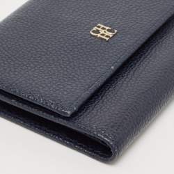 Carolina Herrera Navy Blue Leather Logo Trifold Wallet