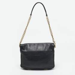 Carolina Herrera Black Leather New Baltazar Flap Shoulder Bag